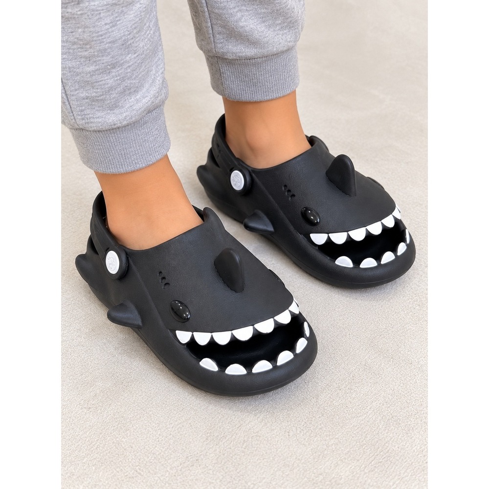 Kids Shark Clogs Black EVA Foam Water Shoes Slip On Sandals 170mm
